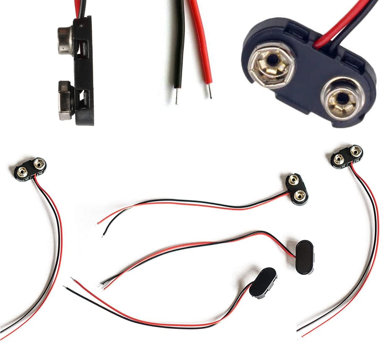 9v PP3 Hard Durable Plastic Snap Connector cable lead with bare wire