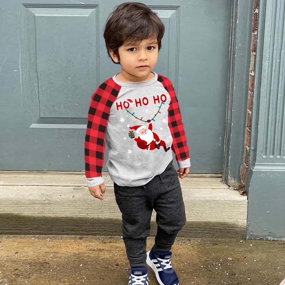 Xmas Shirts Toddler Boys Girls Ugly Christmas Tees Raglan Plaid Long Sleeve Kids Funny Santa Claus Tops 6 Years