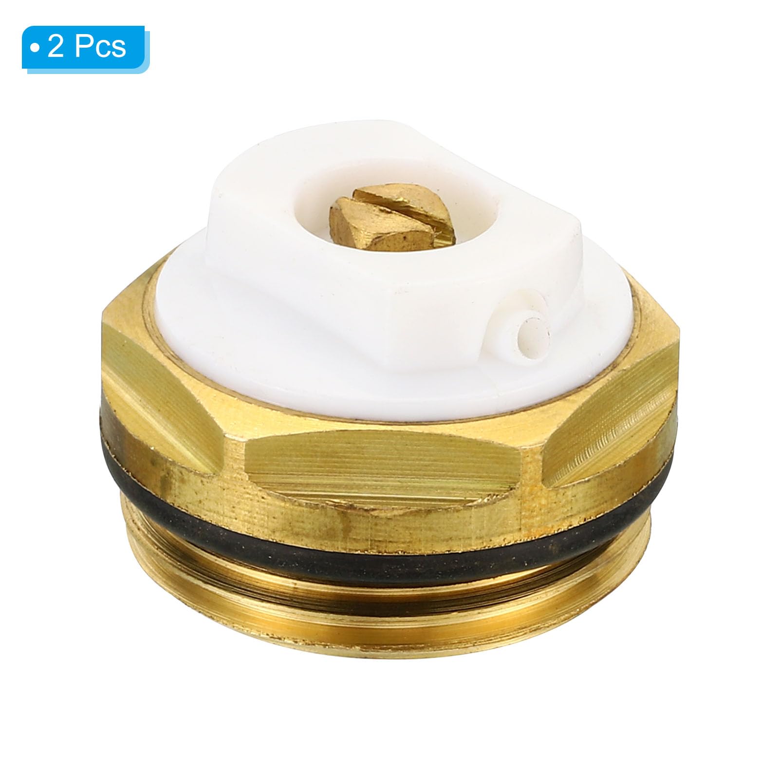 PATIKIL 3/4" BSP Male Thread Manual Radiator Air Vent Plug Valves, 2 Pack Brass Plug for Radiator Heater Gold White - Image 3