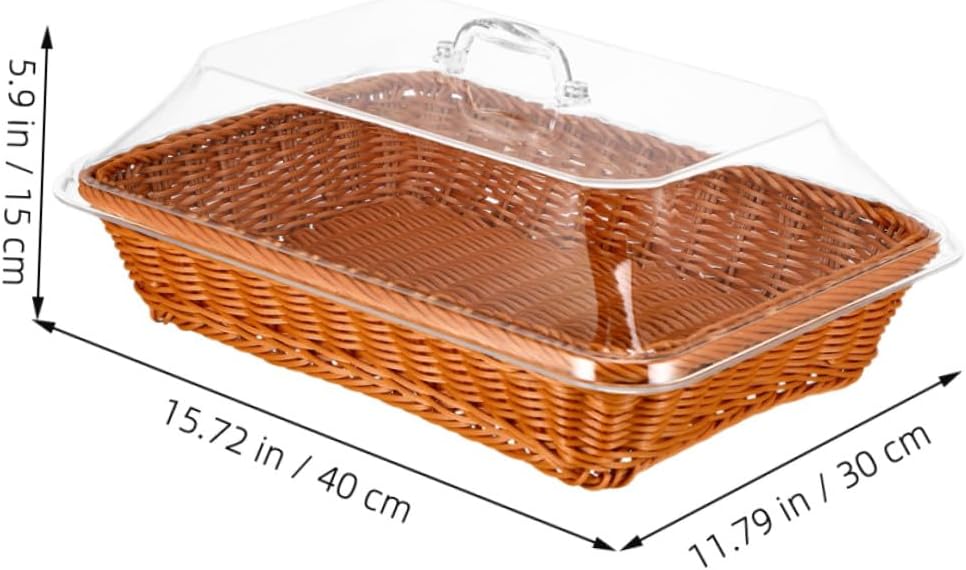 Xmas Handwoven Rattan Bread Serving Basket with Lid for Bread and Fruit