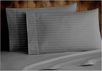 Set of Two Oversized Superhuge Pillow Case - Cover - 100% Egyptian Cotton, 600 Thread Count Sateen, Size 31 x 40 31 X 40, Elephant Grey Striped
