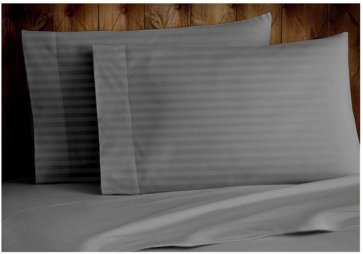 Set of Two Oversized Superhuge Pillow Case - Cover - 100% Egyptian Cotton, 600 Thread Count Sateen, (Size 31 x 40) (31 X 40, Elephant Grey Striped)