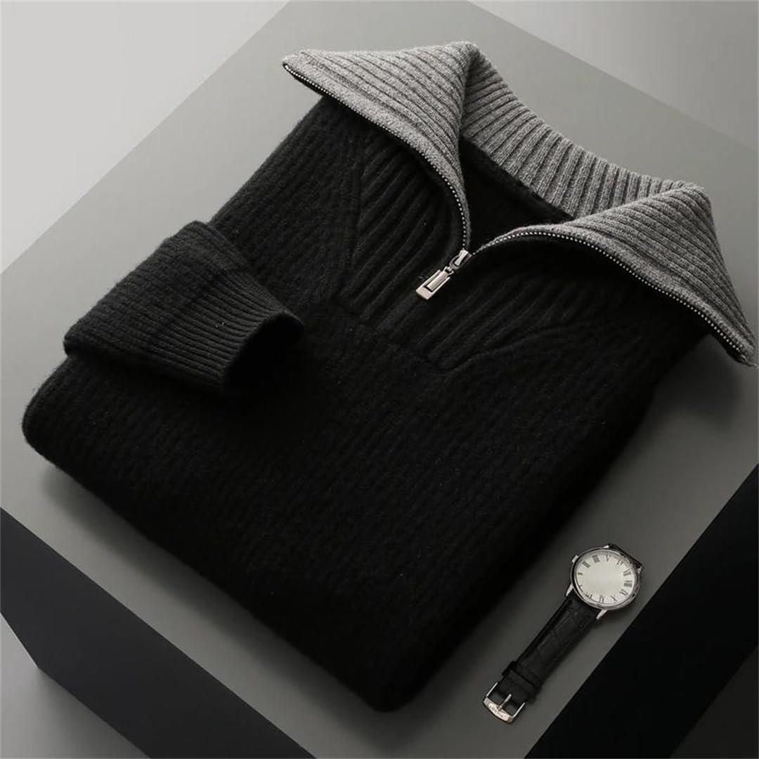 Suéter de lana 100 % de lana con cremallera y cuello alto, suéter grueso de cachemira para invierno