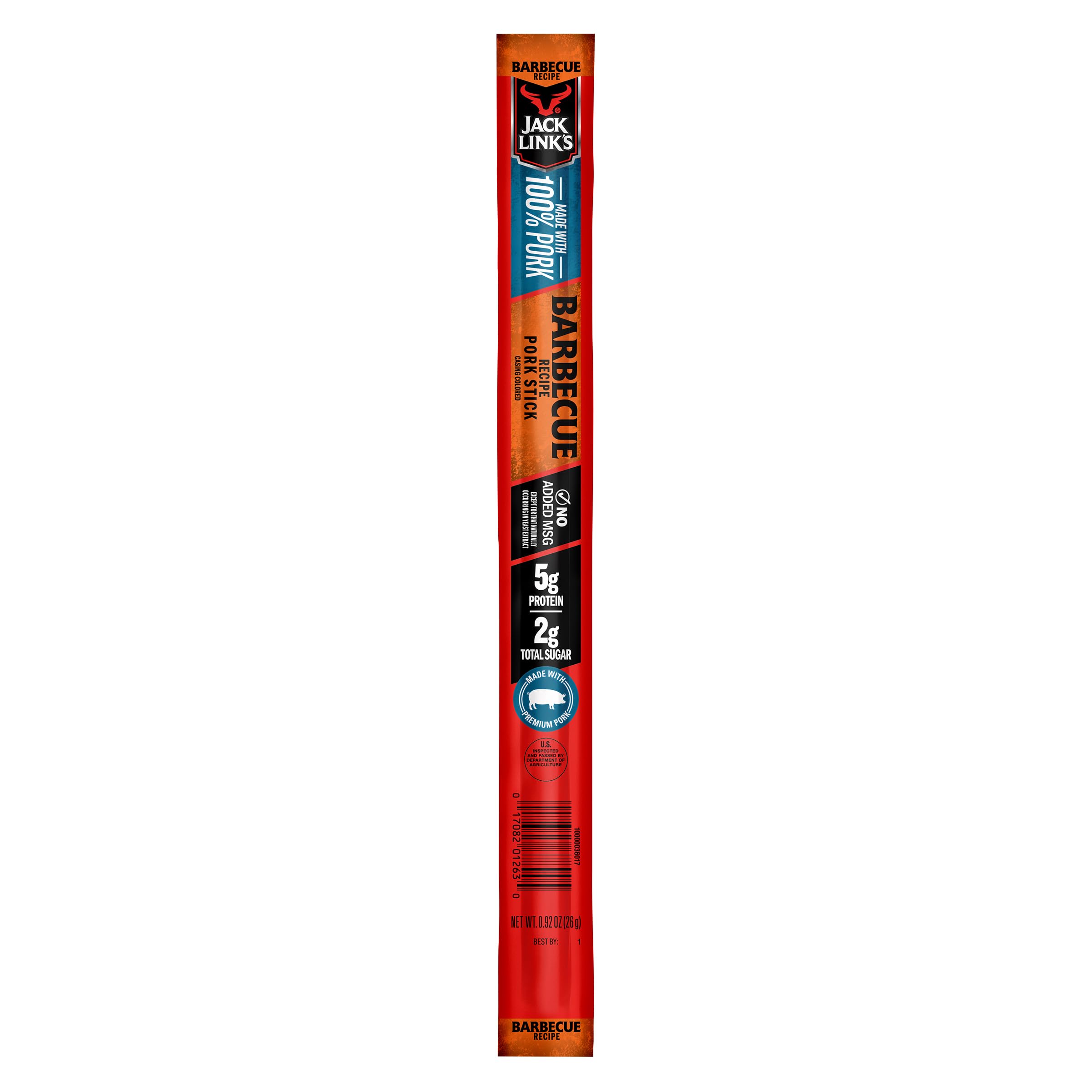 Jack Link's Meat Sticks, Barbecue Recipe Pork - Protein Snack Stick with 5g of Protein, Meat Snack Sticks Made with 100% Pork, Keto Friendly - 0.92 Oz. (1 Count)
