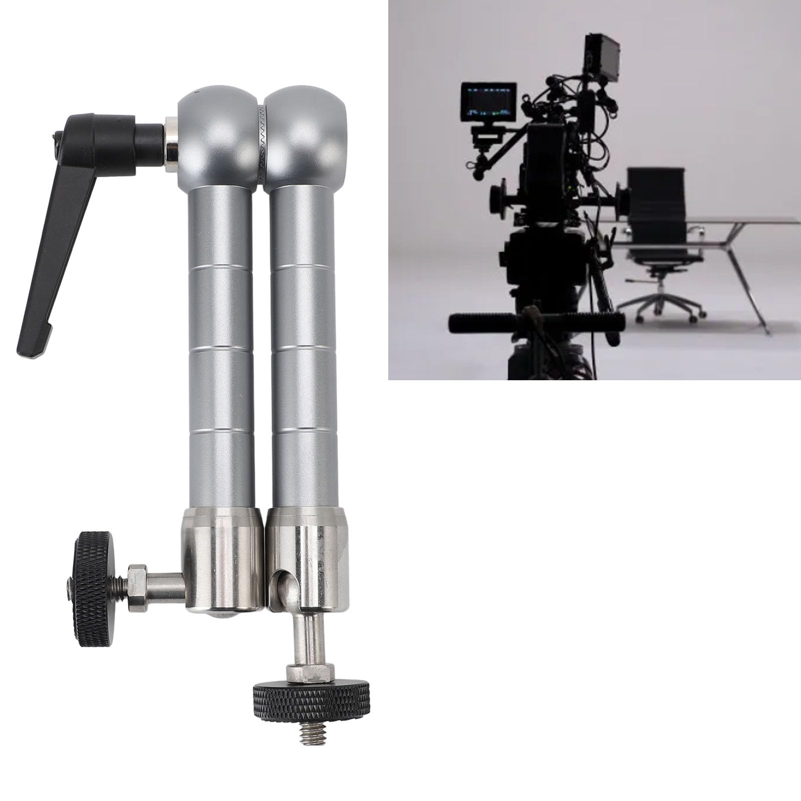 AMONIDA Abrazadera de Brazo para Montaje de Cámara, Cabezal de Bola Ajustable de 360 ​​Grados, Abrazadera de Montaje con Rosca Universal de 1/4 Pulgadas, Diseño Ergonómico de Tuerca de Mariposa,