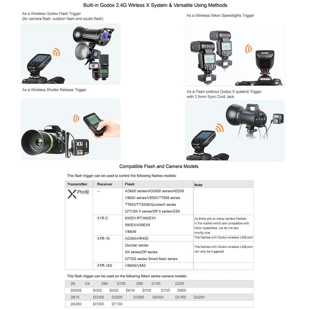Godox XPro-N Wireless Flash Trigger i-TTL 2,4G Trasmettitore 1/8000s HSS Ad Alta Velocità per Fotocamere D4 D5 D60 D70S D7C0 D750 D800 D5000 D5100 D5300 D7000 D7100