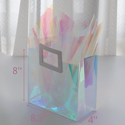 Miniatura 3 de VUOJUR Bolsa de regalo holográfica con papel de seda, reutilizable, bolsa de regalo de cumpleaños para mujeres y niñas, iridiscente, despedida de