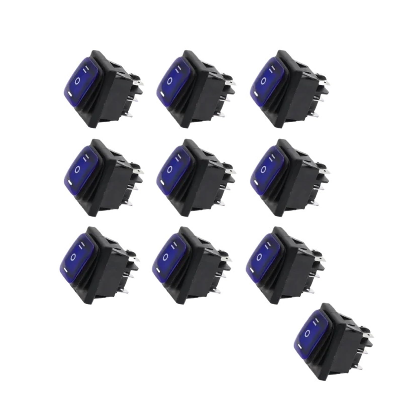 AUOQKQUT 10pcs 3D6P-BLUE on-off-on 220V Heavy Duty 6 pin DPDT Auto Boat Marine Toggle Rocker Switch with LED 30x22mm
