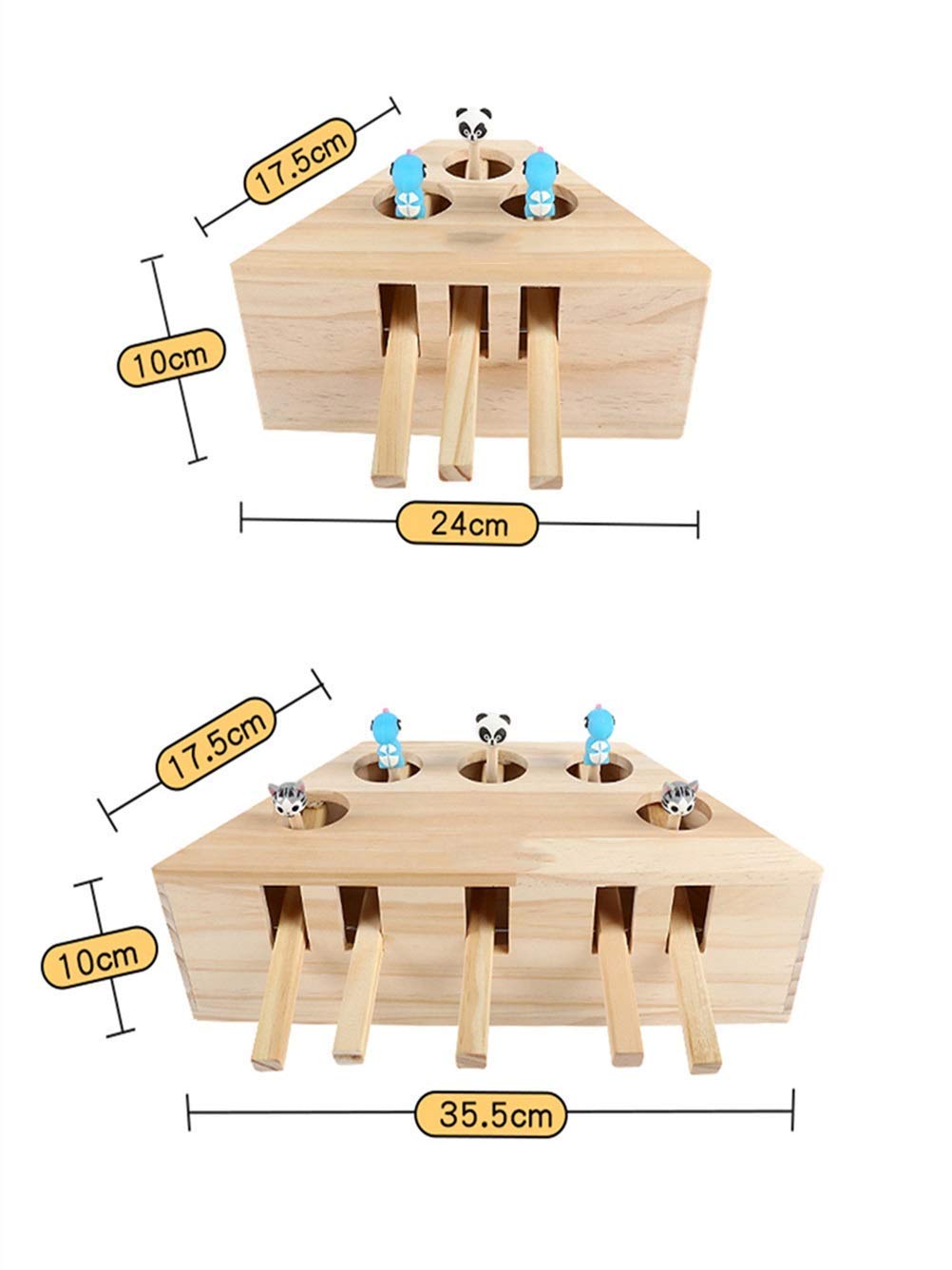 MU Gato Caza Juguete Chase Ratón Sólido Madera Interactiva Laberinto Mascota Hamster con 3/5-Holed Mouse Agujero Captura Mordedura Catnip Divertido Juguete,5 Hoyos