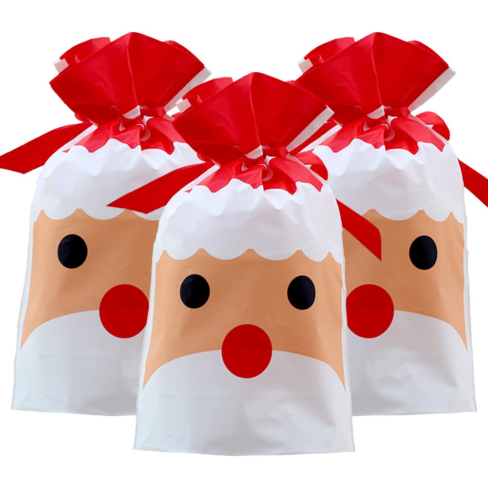 Drawstring Gift Bags 50pcs Christmas Holiday Red Santa Claus Xmas Wrapping Present Gift Package Candy Sweet Bag Plastic Material Christmas Goody Bags for Wedding,Anniversary,Merry Christmas Party