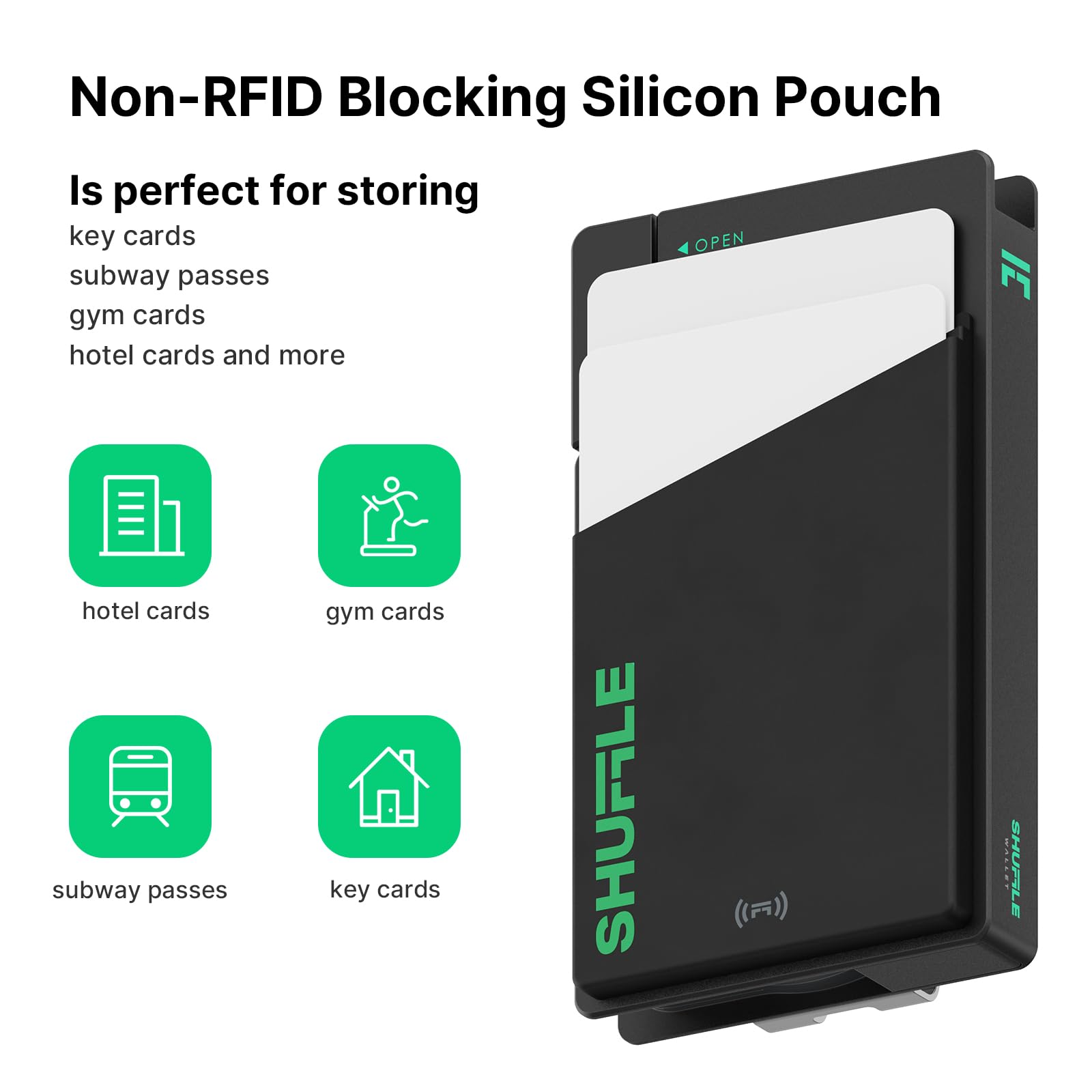 Shuffle Wallet Accessories- Silicone Pouch with NFC Function, Digital Business Card Chip, Holds 2 Cards, Perfect for Key Cards, Subway Passes, Gym and Hotel Cards(Green)