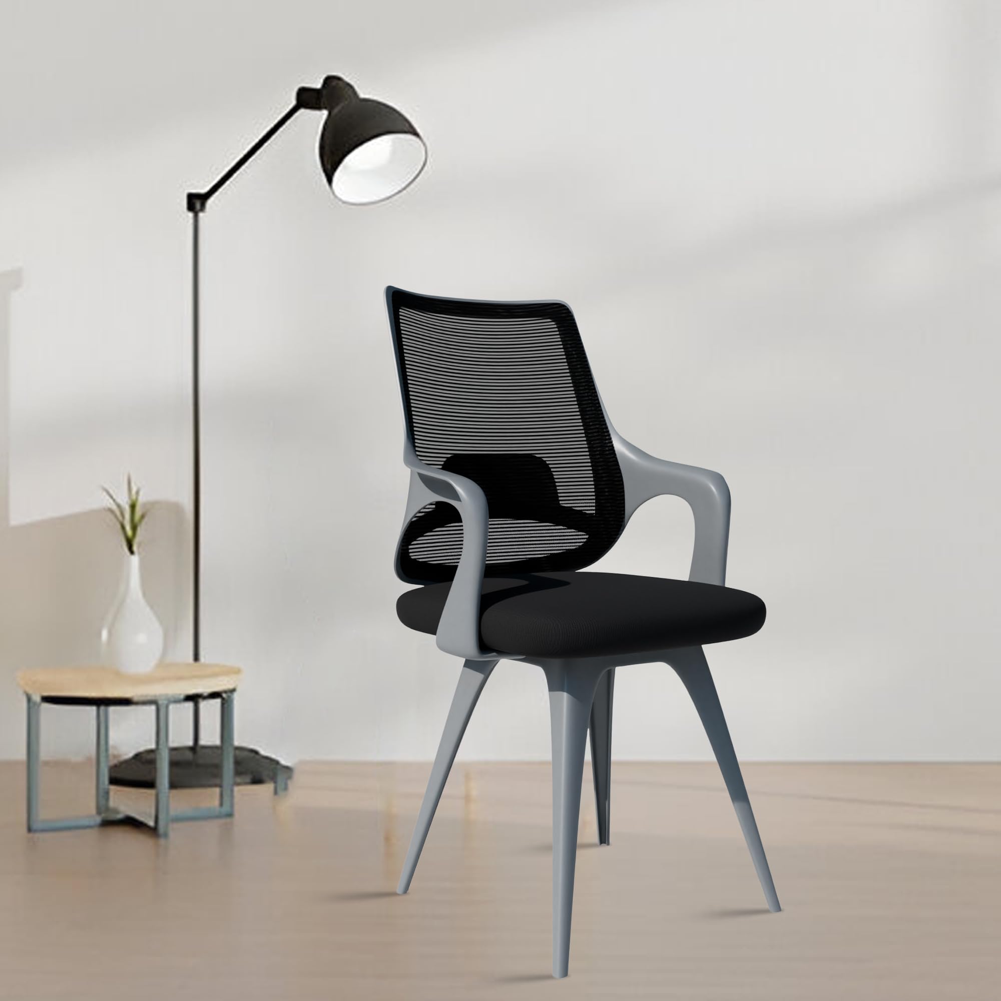 ROSE® Mono | 3 Years Brand Warranty | Fixed Leg Chair, Visitor, Dining, Reception, Lounge, Stackable, Guest, Metal, Cushioned Accent Office & Lobby Seating (Grey & Black)