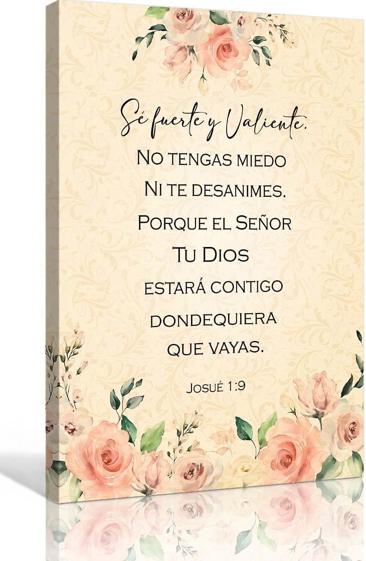 Lineerby Be Strong And Courageous Wall Art Spanish Joshua 1 9 Bible Verse Poster Religious Framed Inspirational Quotes Pictures Prints 08x12 inches