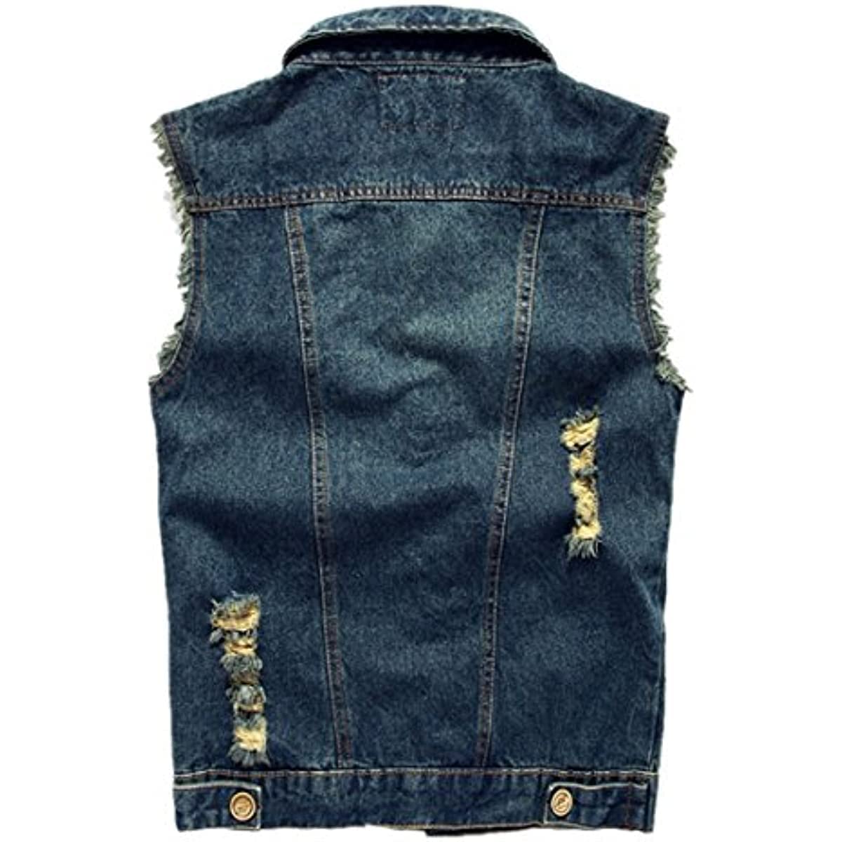 Giacca Jeans per Uomo Senza Maniche Vintage Strappato Gilet di Jeans da Uomo Fresco Punk Gilet Denim