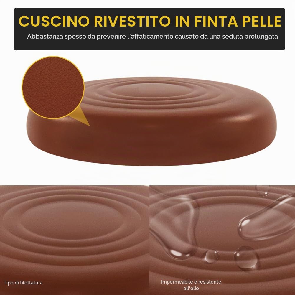 WKWKER Sgabello Rotondo Di Bellezza Rotolante Su Ruote In Pelle PU Girevole Regolabile In Altezza Salon Chair Sgabello Cucina Lavoro SPA Sgabelli Con Ruote (Marrone)