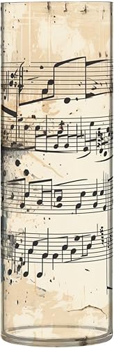 Florero cilíndrico, notas musicales, retro, de plástico, pequeño, delgado, de 3.9 pulgadas, para decoración del hogar, sala de estar, oficina y
