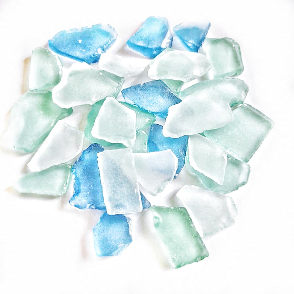 Sea Glass Crushed Glass Vase Filler - Multiple Color Seaglass Pieces for Beach Wedding Party Decor - Cobalt Blue/Light Blue/White