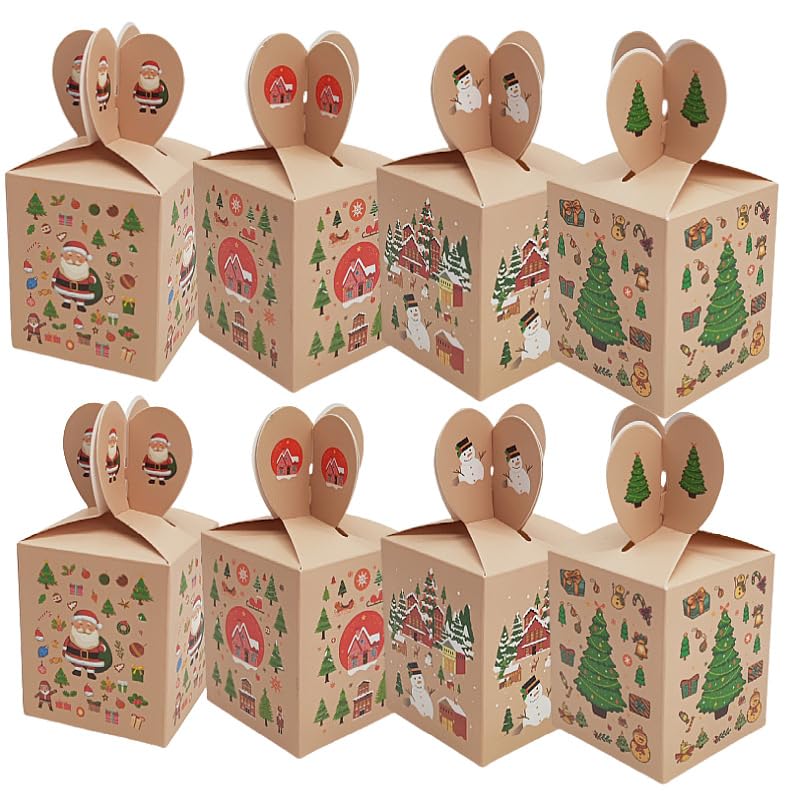 RUIYWEN 24 Cajas de Dulces de Navidad Cajas Papel para Guardar Regalos Caramelos Dulces Galletas Chocolates Decoración Fiesta Navideña (4 Estilos, Corazón)