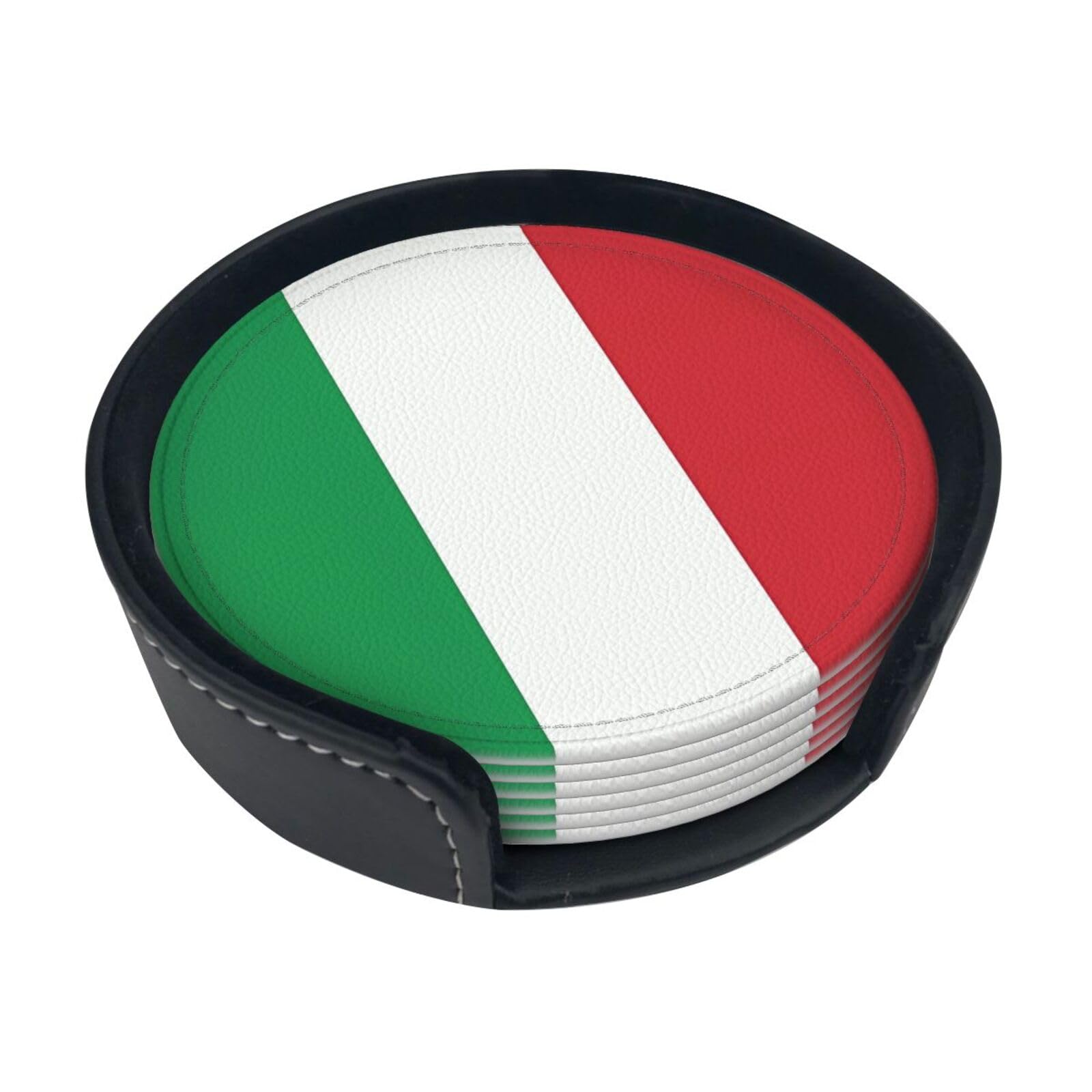 Italy Flag Printed Coaster Set, with Holders, 6 Pieces. Suitable for Dining Tables, Kitchen Decor, and Coffee Tables.