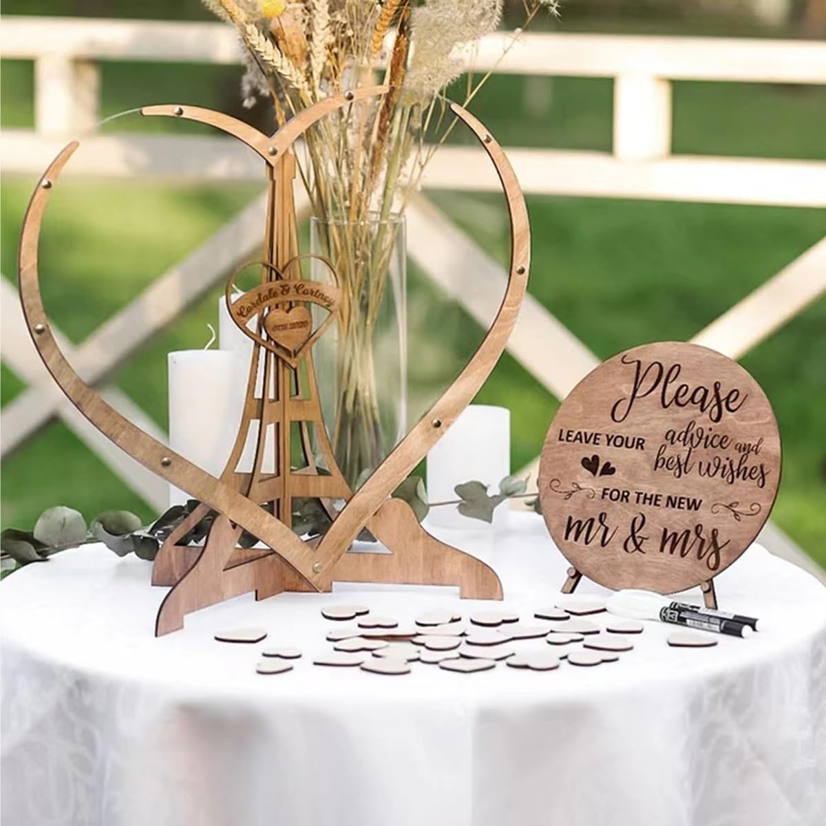 Alternative au livre d'or de mariage personnalisé, livre d'or personnalisé en forme de cœur transparent, boîte d'invités en bois en forme de cœur