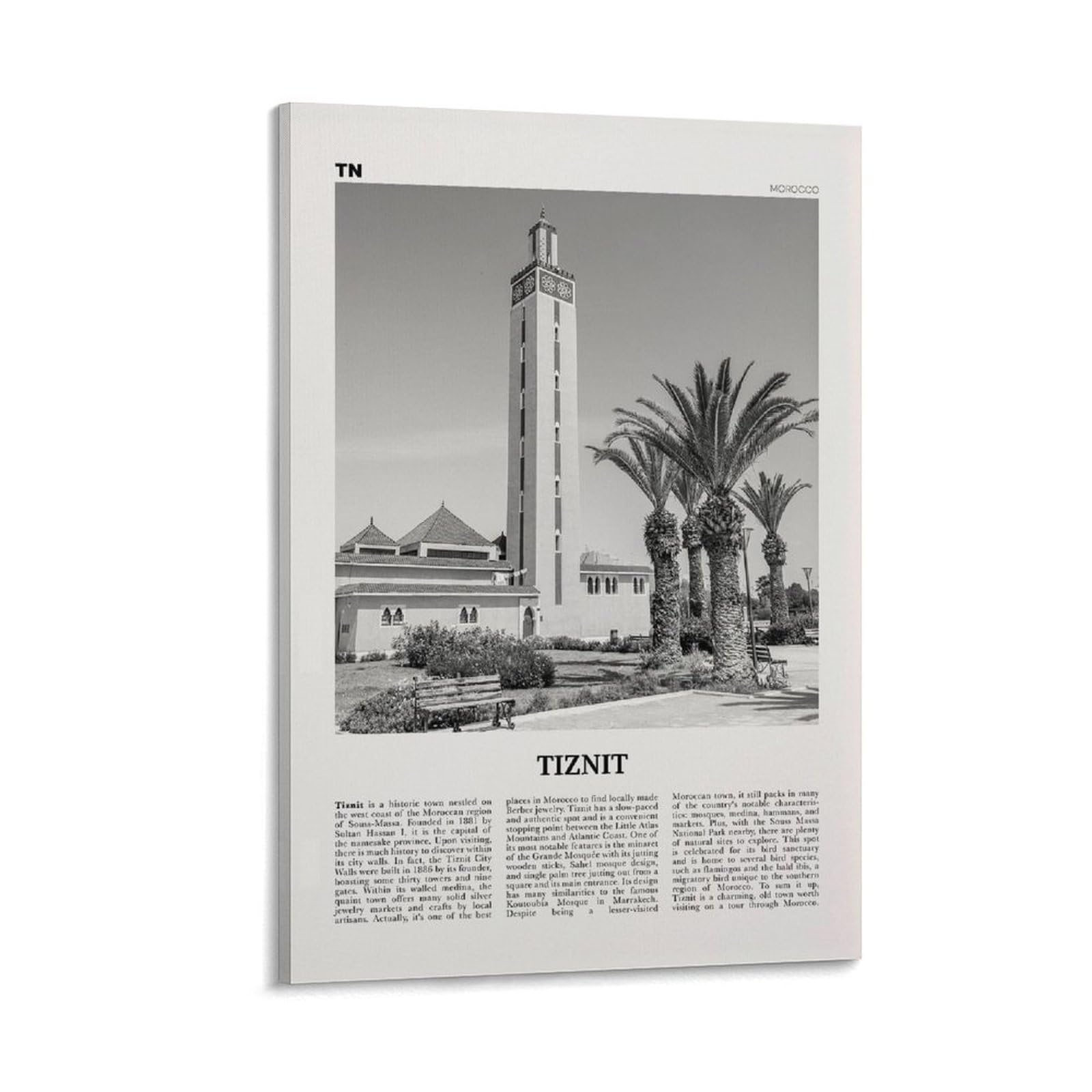 LZTEN Tiznit Print Black And White, Tiznit Wall Art, Tiznit Poster, Tiznit Photo, Tiznit Wall Décor, Tiznit Map, Morocco Canvas Wall Art Poster Framed 12x18