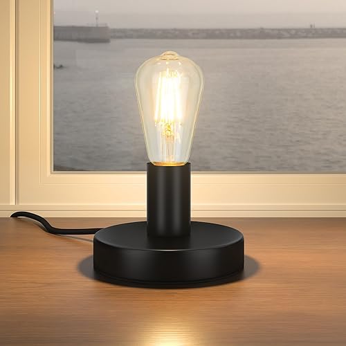 Licperron Base de lámpara de mesa, E26 E27, mini luz negra de escritorio sin sombra, soporte pequeño de metal corto Edison bombilla base de bombilla