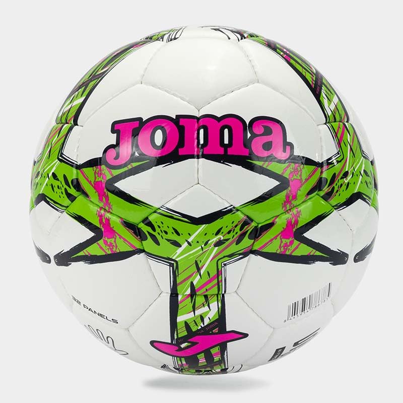Joma Pallone da Calcio Dali III, Bianco e Verde Fluo, Pelle Sintetica, Cucito a Macchina, 32 Pannelli, Taglia 5