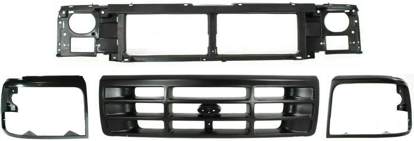 Grille Assembly + Header Panel + Headligths Bezel Trims For 1992-1996 Ford Bronco F-150/1992-1997 F-250 F-350 Truck Direct Replacement F6TZ8200AAA F6TZ8A284AC