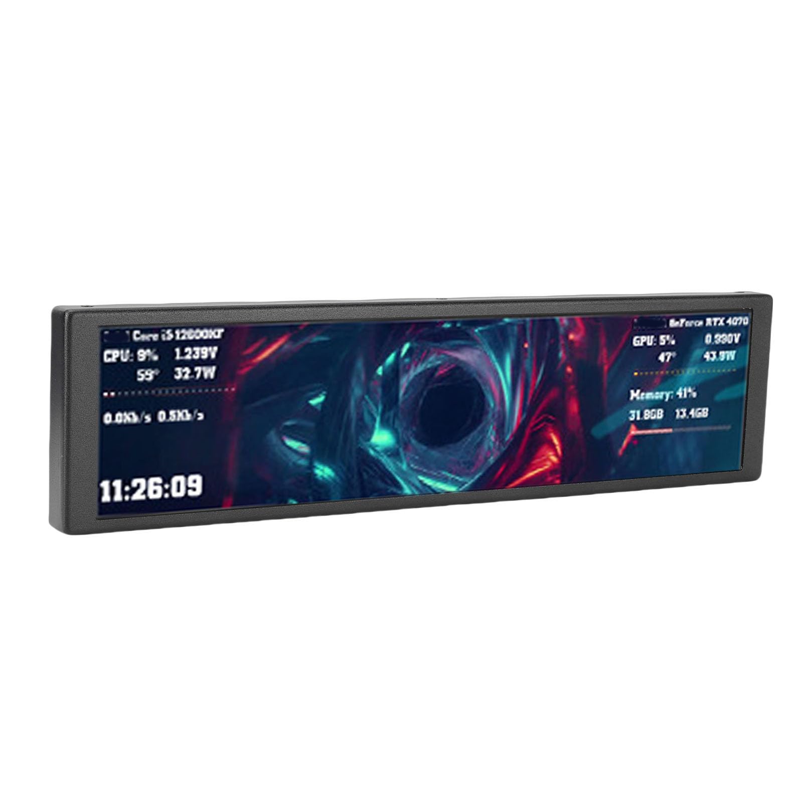 Écran Secondaire D'ordinateur 9,2", Moniteur de Température CPU GPU avec Thèmes Dynamiques Personnalisables, Commutation Horizontale et Verticale, pour Boîtier PC (Black)