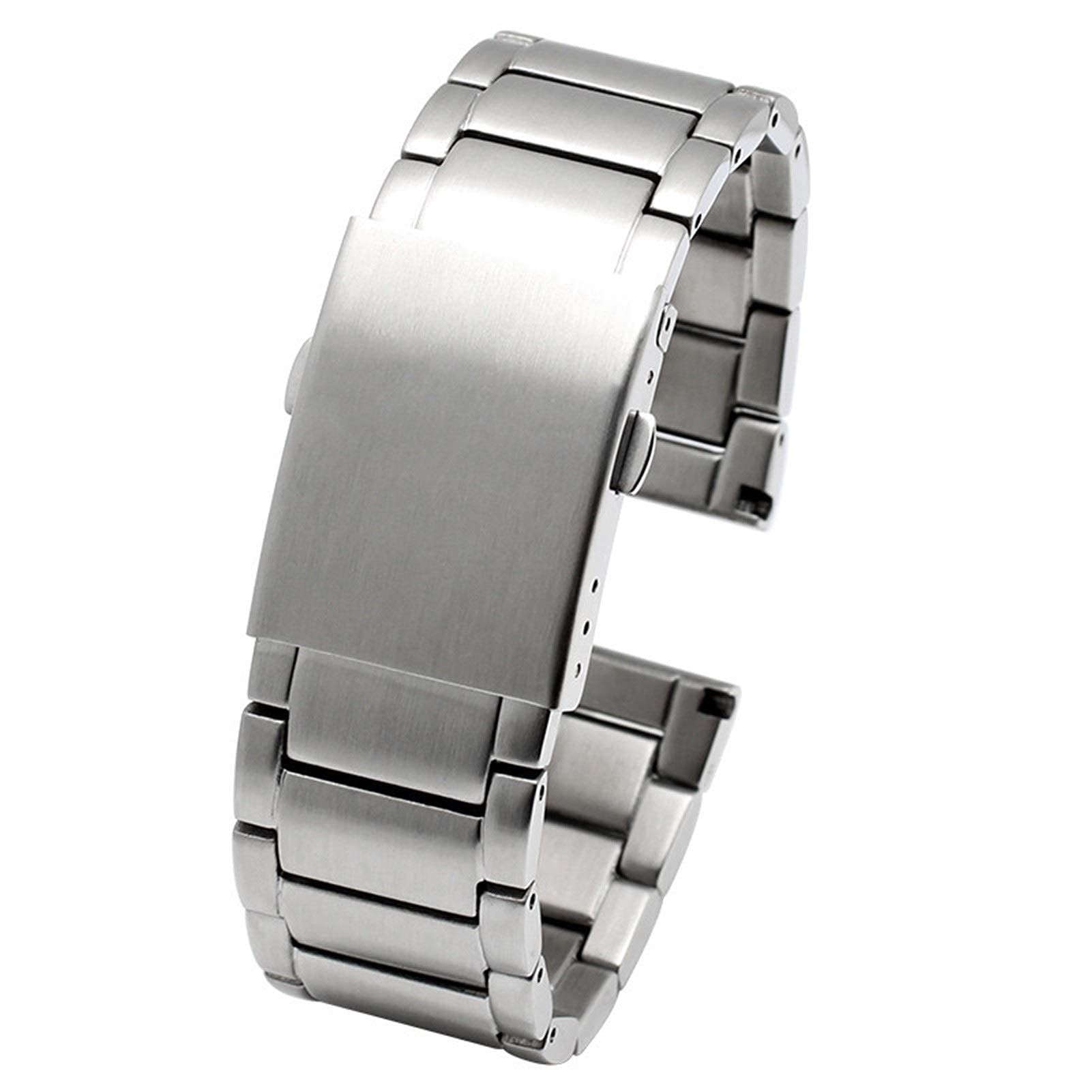 QHQQXN Correa de Reloj, Correa de Acero Inoxidable sólida 24mm 26mm 28mm 30mm Hebilla Plegable Correa de Repuesto de Metal para Hombres