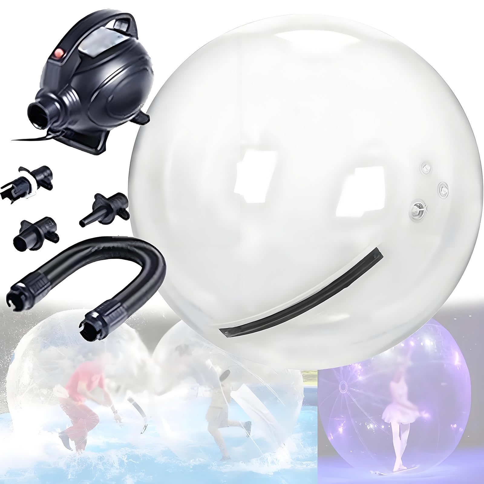 WIANQIAN Inflatable Water Walking Ball, Human Hamster Ball, Inflatable Zorb Ball Zipper, Zipper And Sticker, 3.5m³/Min, 0.18mm PVC, For Playground And Ocean Park Transparent-2M