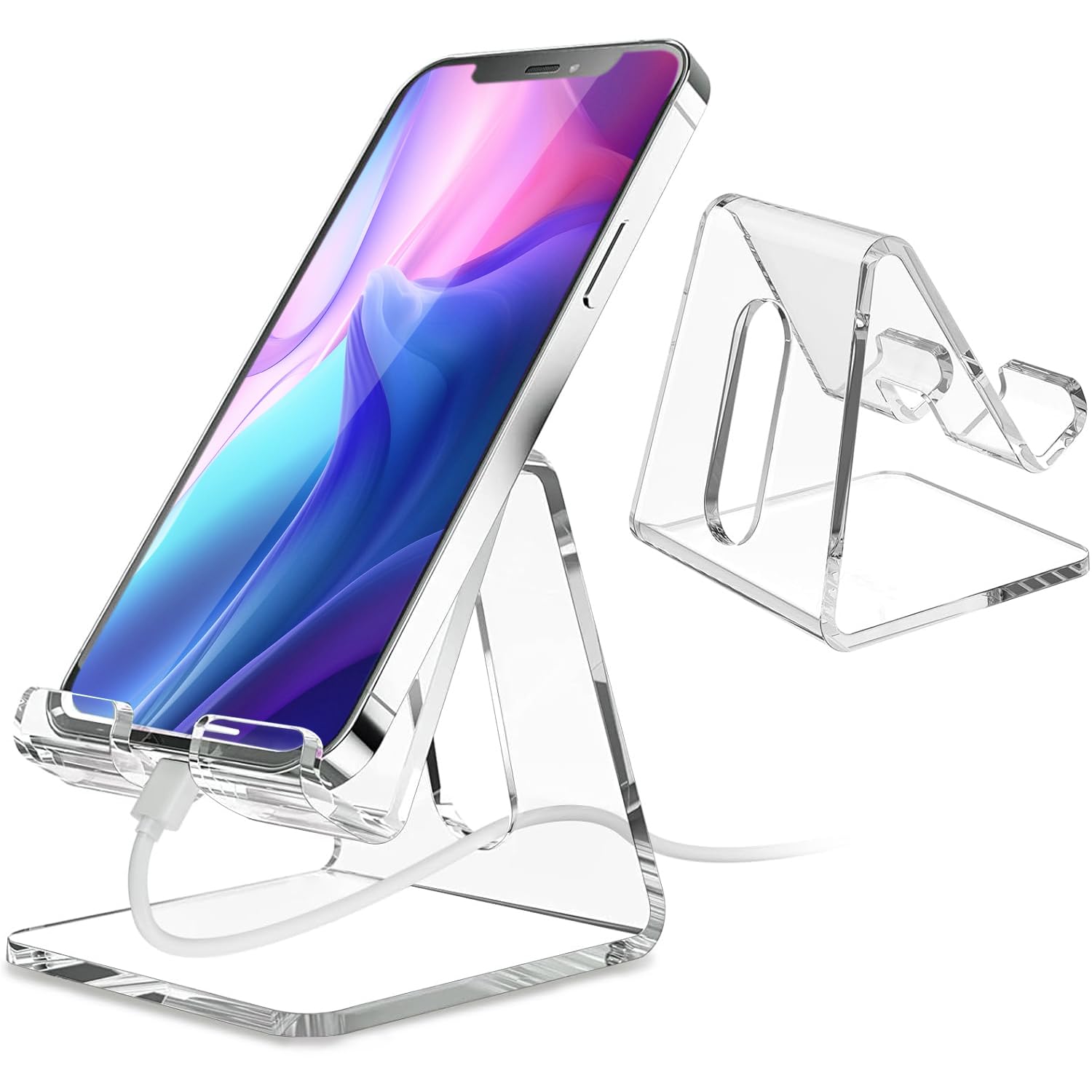 Acrylic Cell Phone Stand, Portable Clear Phone Stand for Desk, Compatible with Phone16 15 14 13 Pro Max Mini 12 11 Plus SE, Switch, Android Smartphone, Pad, Tablet, Desk Accessories(Style 1)