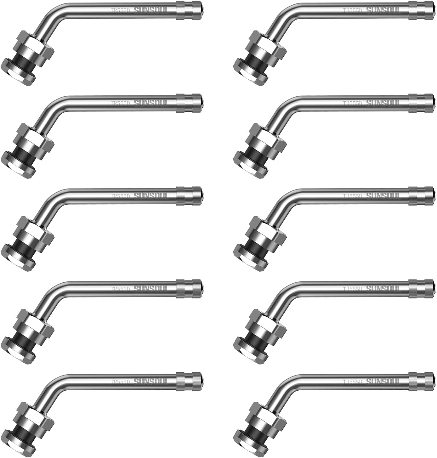 SUNSOUL TR555D 10pcs 60 Degree Bend Truck Tire Valve Stems, Compatible with 22.5in 24.5in Aluminum Wheels with 9.7mm Valve Holes