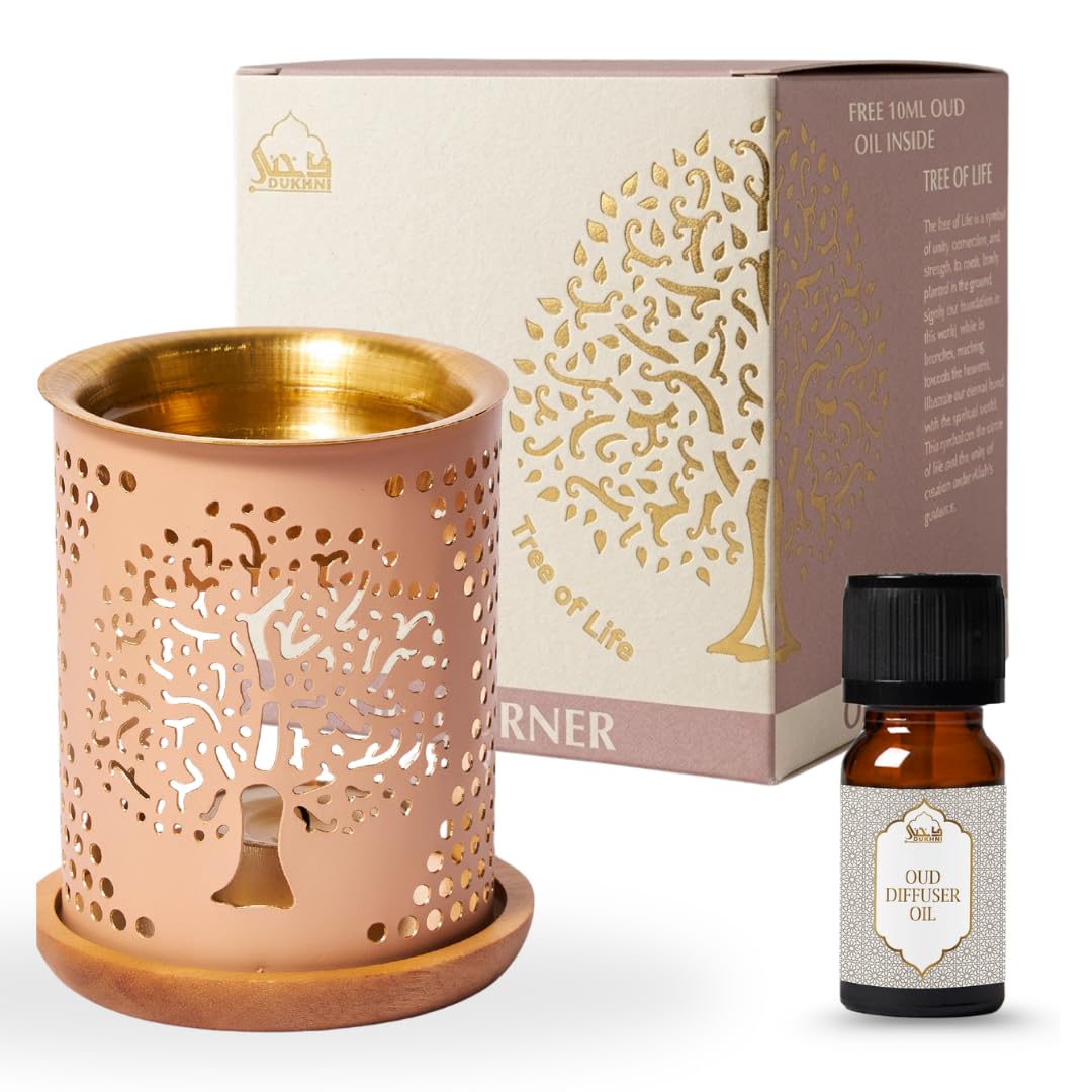 Dukhni Tree Of Life Oil Burner | Brass Burner With Candle | Use This Diffuser With Essential Oil & Diffuser Oils | Relax With Home Aromatherapy For Stress Relief, Meditation And Home Fragrance