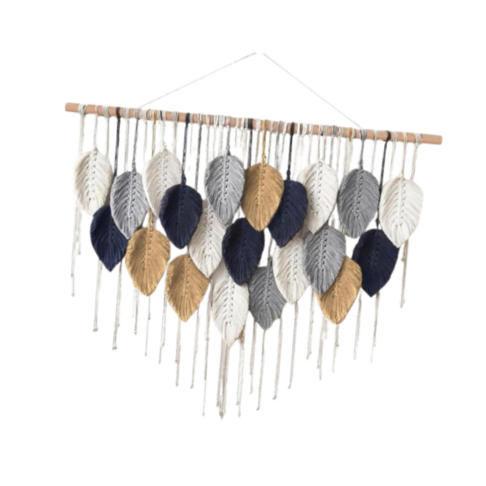 PIXZCSA Bohemian Macrame Wall Hanging Tapestry Adds Artistic To Home Decor Macrame Wall Hanging Tapestry Bohemian Handmade, Style D, 21 leaves