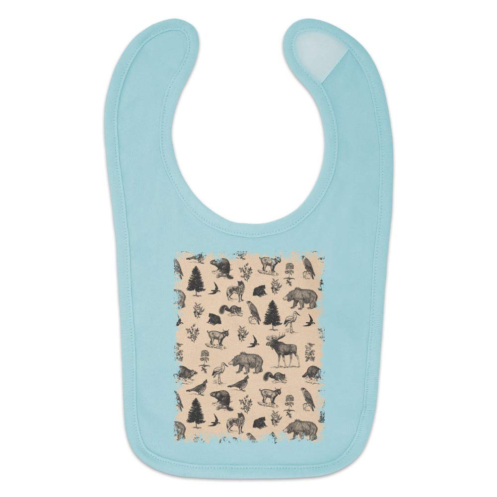 Forest Animals Pattern Moose Bear Wolf Raccoon Birds Baby Bib