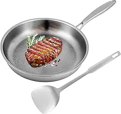 Frigideira de titânio martelado de 26 cm, frigideira de titânio para cozinhar, aquece rapidamente cozinha uniformemente, panela martelada de titânio puro antiaderente com espátula, compatível com
