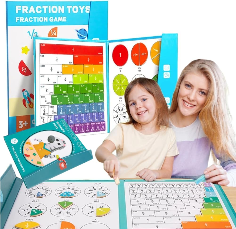 Montessori magnetyczna książka demonstracyjna, 1 zestaw magnetycznych puzzli, płytki frakcyjne, magnesy do nauki, wielofunkcyjne narzędzie dydaktyczne dla chłopców i dziewcząt