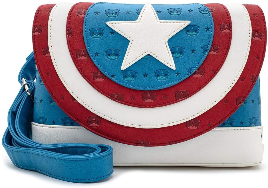 Loungefly x Marvel Captain America Shield Pop Crossbody Purse (One Size, Blue)