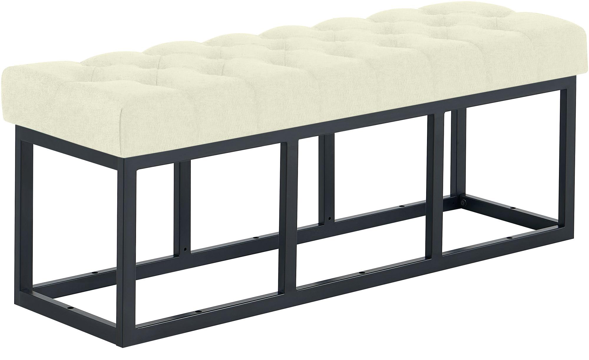 CLP Banco tapizado Amun para recibidor, Banco de Metal Negro con Pintura en Polvo Resistente, para Dormitorio, vestidor y Entrada Color Crema Tamaño 120 cm