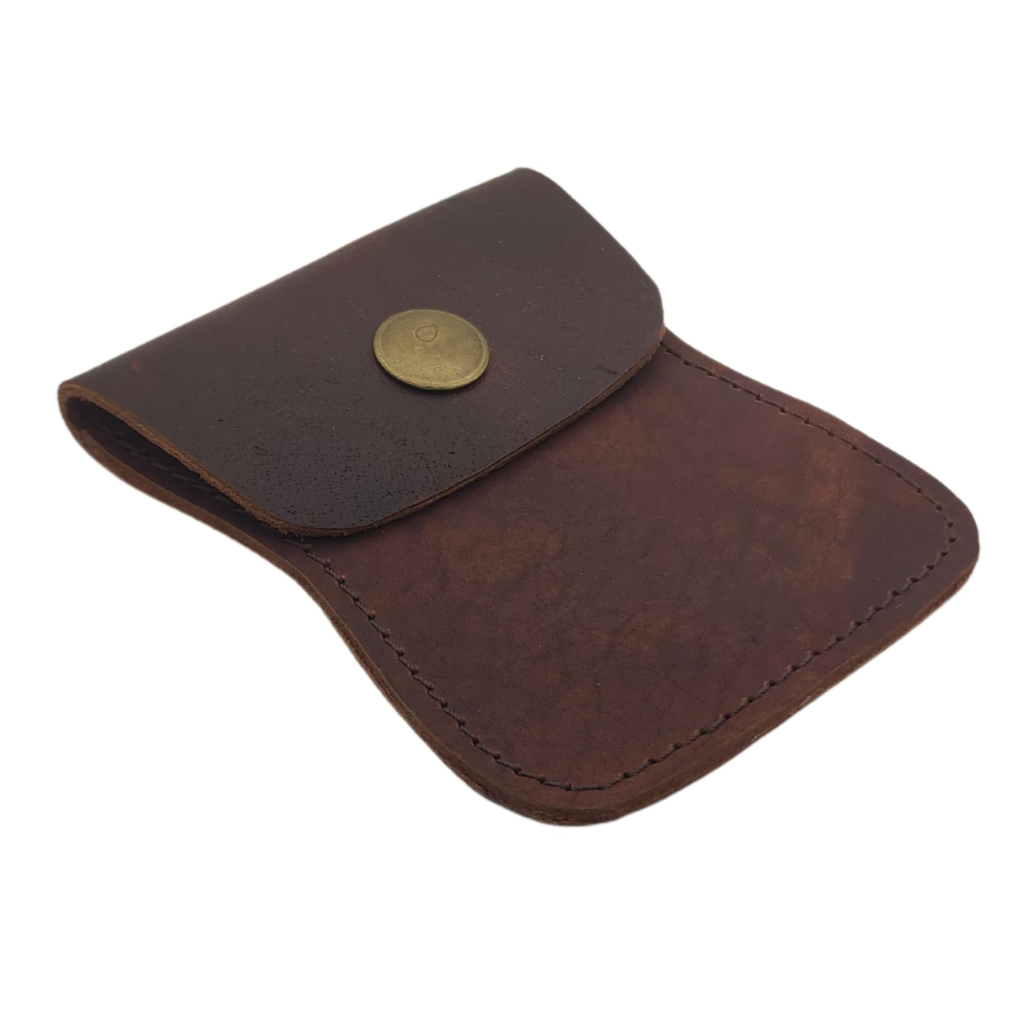 Leather Coin Pouch – Handmade Full Grain Leather Change Holder, Compact Coin Purse for Men & Women – Travel-Friendly Small Wallet with Secure Snap Closure