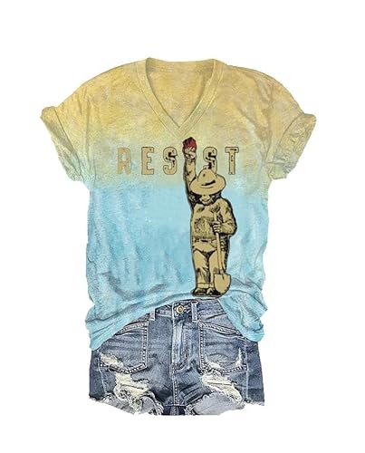 Protect Our National Parks Smokey The Bear Shirt Bear Resist V Neck Shirt Alt Resist Tshirt Women Resist T Shirts For Women (Aqua, Medium)