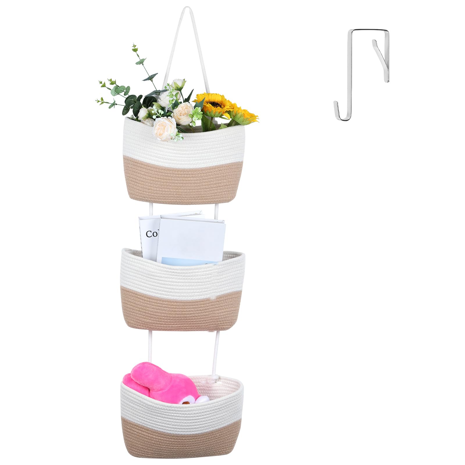 Organizer Da Parete In Corda Di Cotone - 3 Ripiani Appendibili, Per Camera E Soggiorno - Foto 9