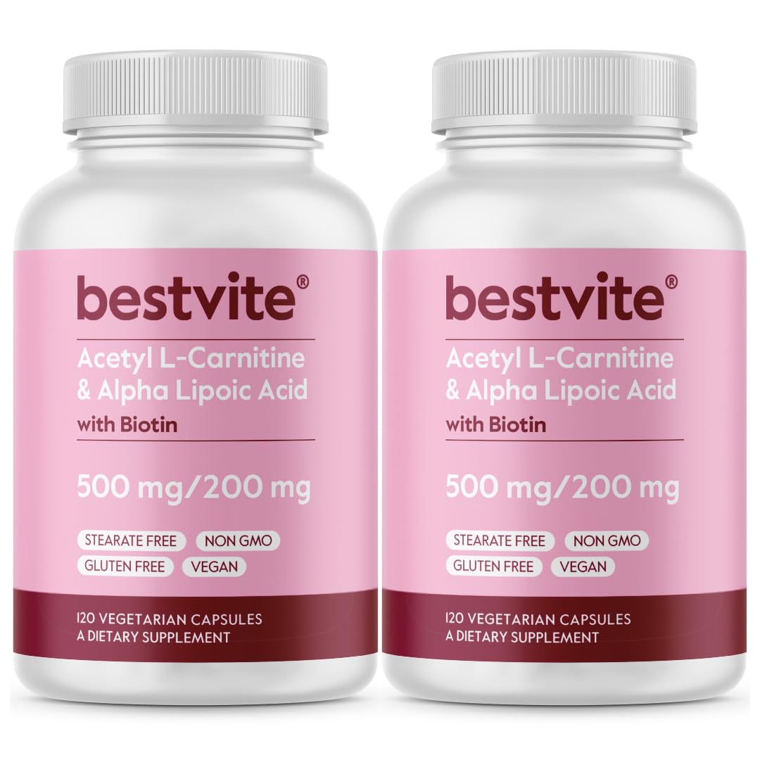 BESTVITE Acetyl L-Carnitine 500mg & Alpha Lipoic Acid 200mg (240 Veg Caps) 1 Count (Pack of 240)