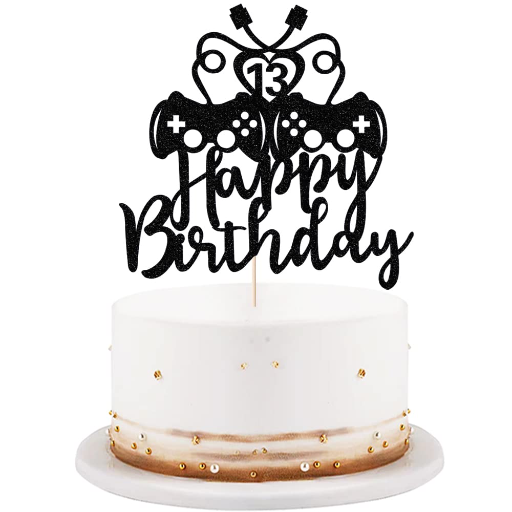 Photo 1 of 22 PIECE Game Controller Happy 13th Birthday Cake Topper,Gaming Birthday Cake Decoe,13 Years Old for Gamer Party, Happy Birthday Video Game Party Decoration Supplies black