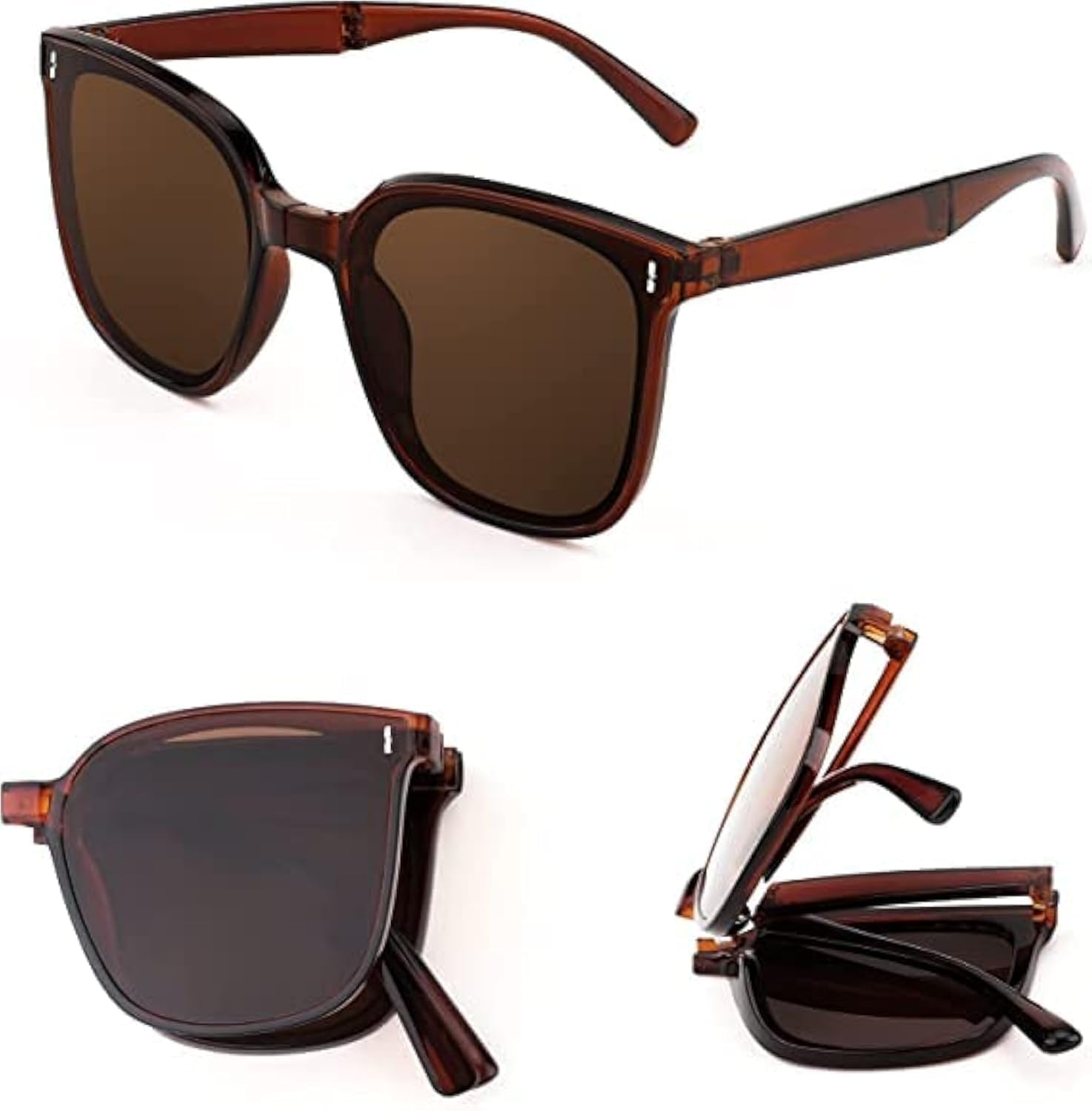 Foldable Sunglasses Women Men, Square Folding Easy Carry Foldable Shades UV400 Protection Lens, Sun Protection Sunglasses Suitable for Summer Outdoor Beach Travel Camping (Brown)