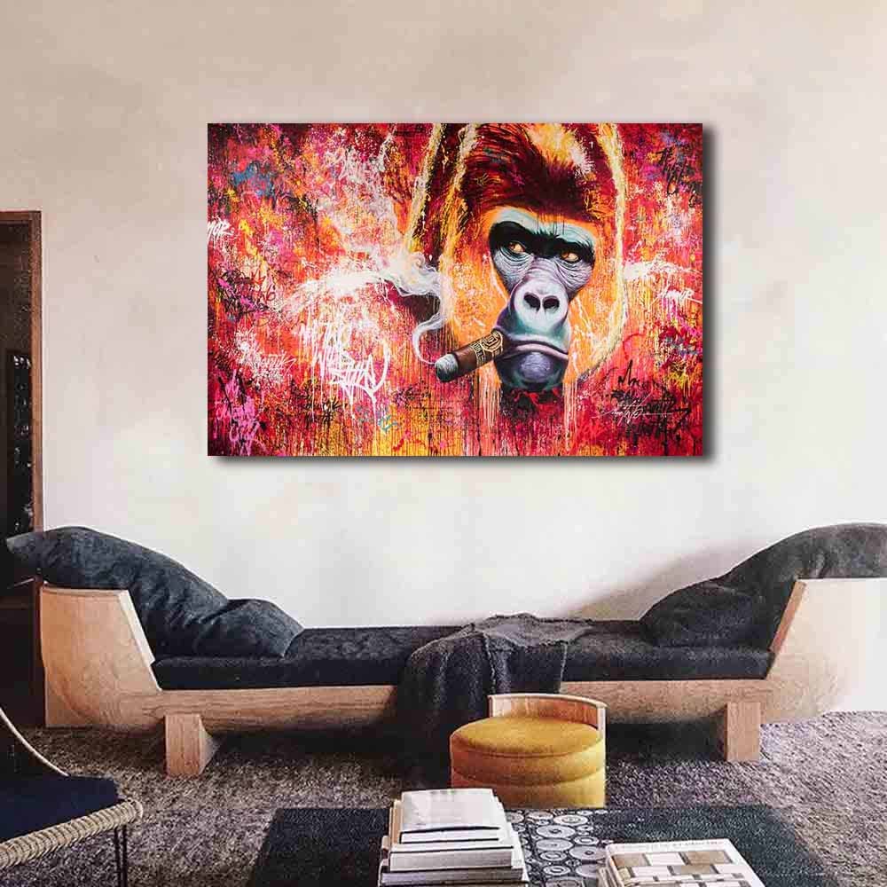 Amazon.co.jp: Banksy-Gorilla Smoking Cigar キャンバス絵画