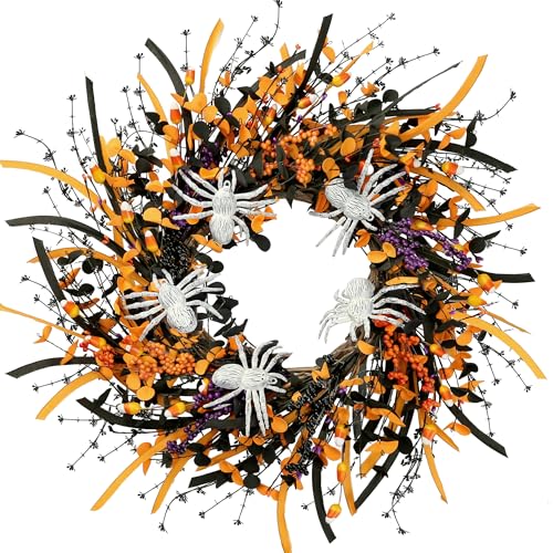 Sggvecsy Halloween Wreath 23inch with Artificial Spider Handmade Black...