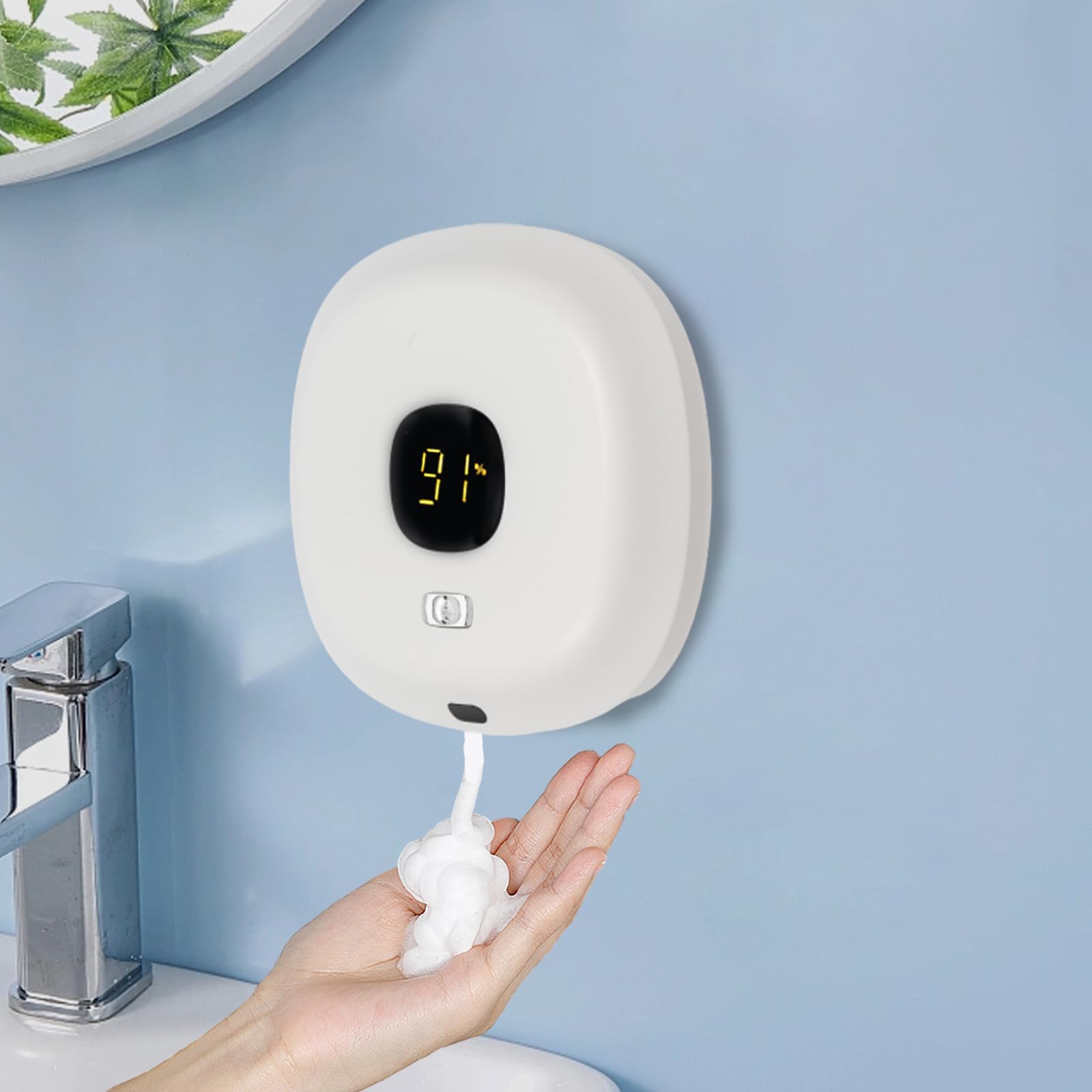 Dispenser di sapone automatico con sensore a infrarossi, dispenser di sapone in schiuma senza contatto, quantità di schiuma regolabile a 3 livelli, batteria da 1200 mAh, montaggio a parete, per bagno