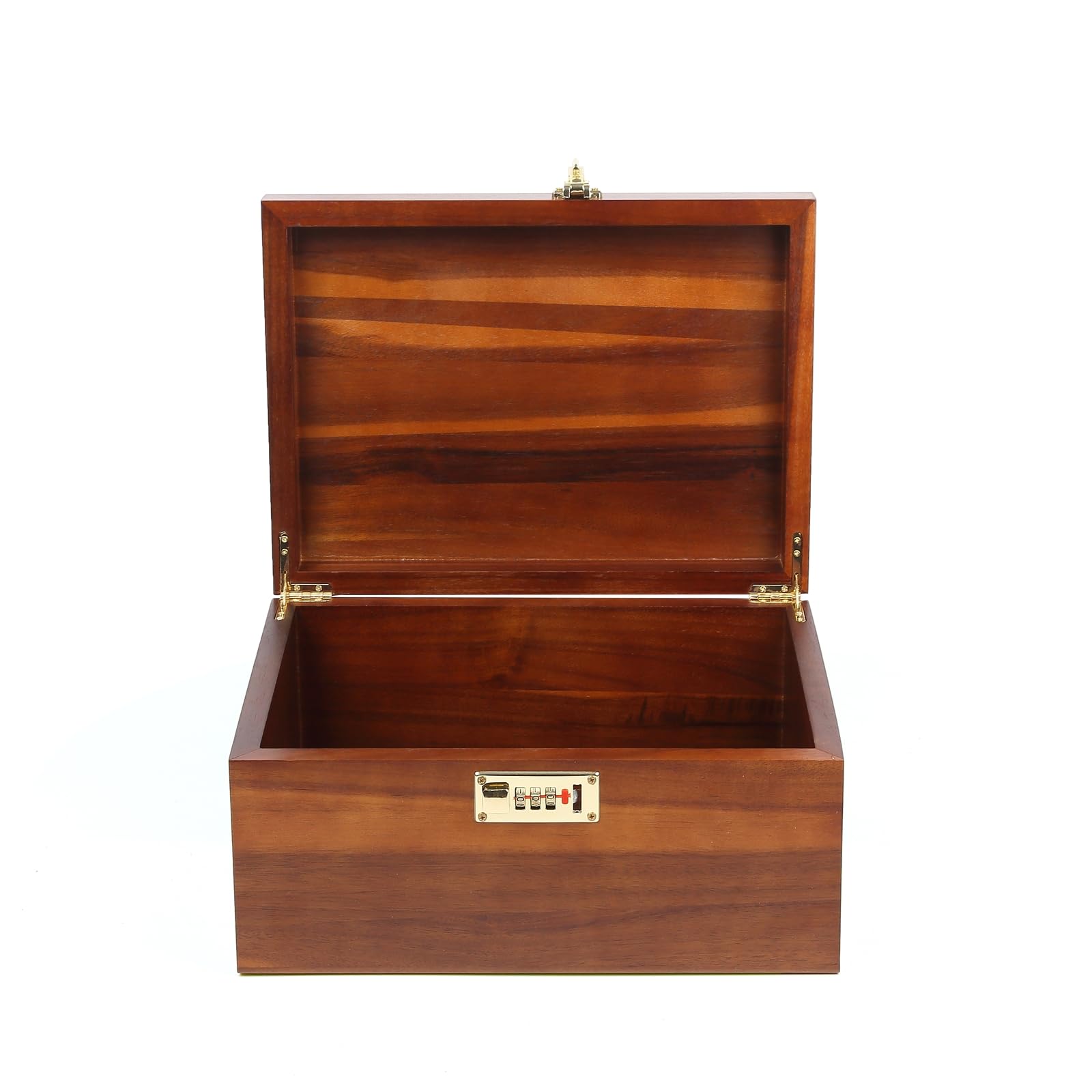 Große Aufbewahrungsbox aus Holz mit Zahlenschloss, 32,5 cm, Akazienholz, Erinnerungsbox mit Deckel zur Aufbewahrung von Schmuckstücken, Schmuck, Karten, Fotos, Holzschloss, dekorativer Koffer für